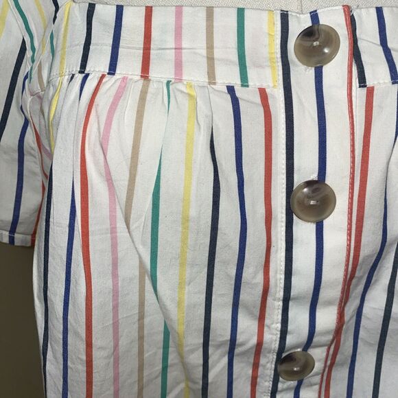 J. CREW WOMEN'S Small MULTICOLOR STRIPE SQUARE NECK SHORT SLEEVE BUTTON TOP - Picture 2 of 7